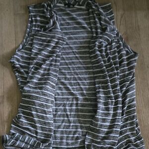 Gray and White Striped Sleeveless Tank Top